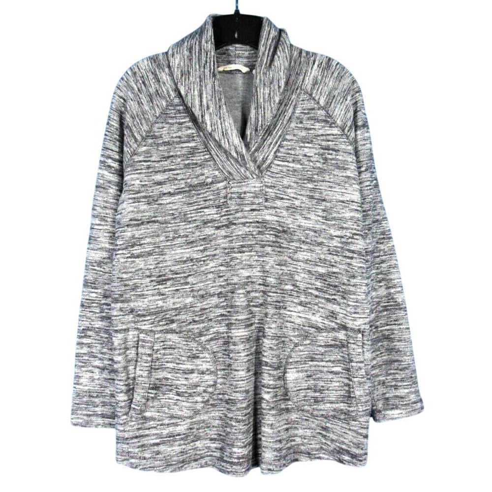 SOFT SURROUNDINGS Stacy Shawl Collar GRAY SPACE DYE Knit SWEATSHIRT TOP sz M